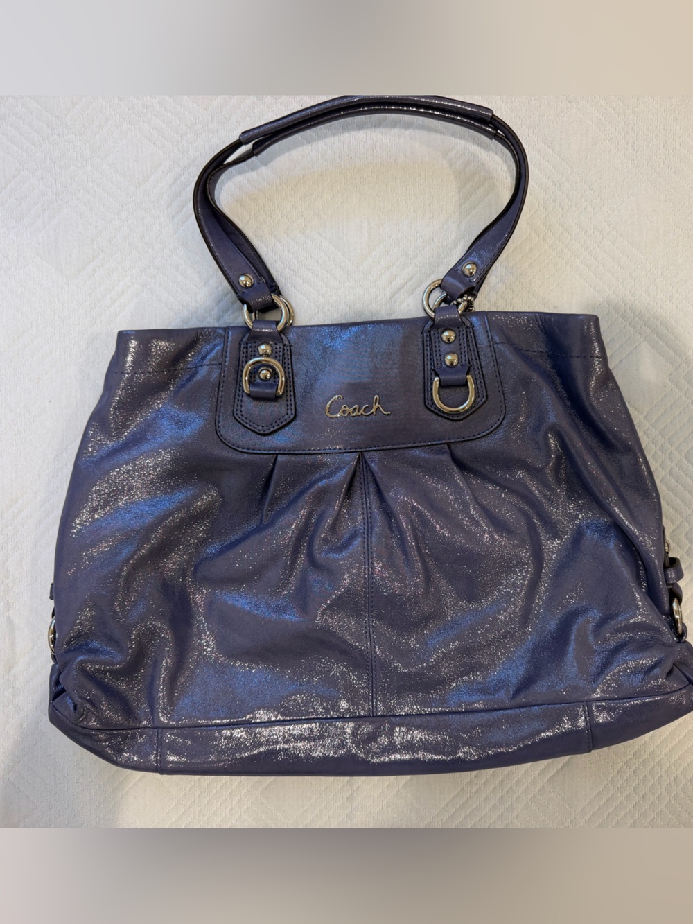 Coach Shimmer Navy Shoulder Bag